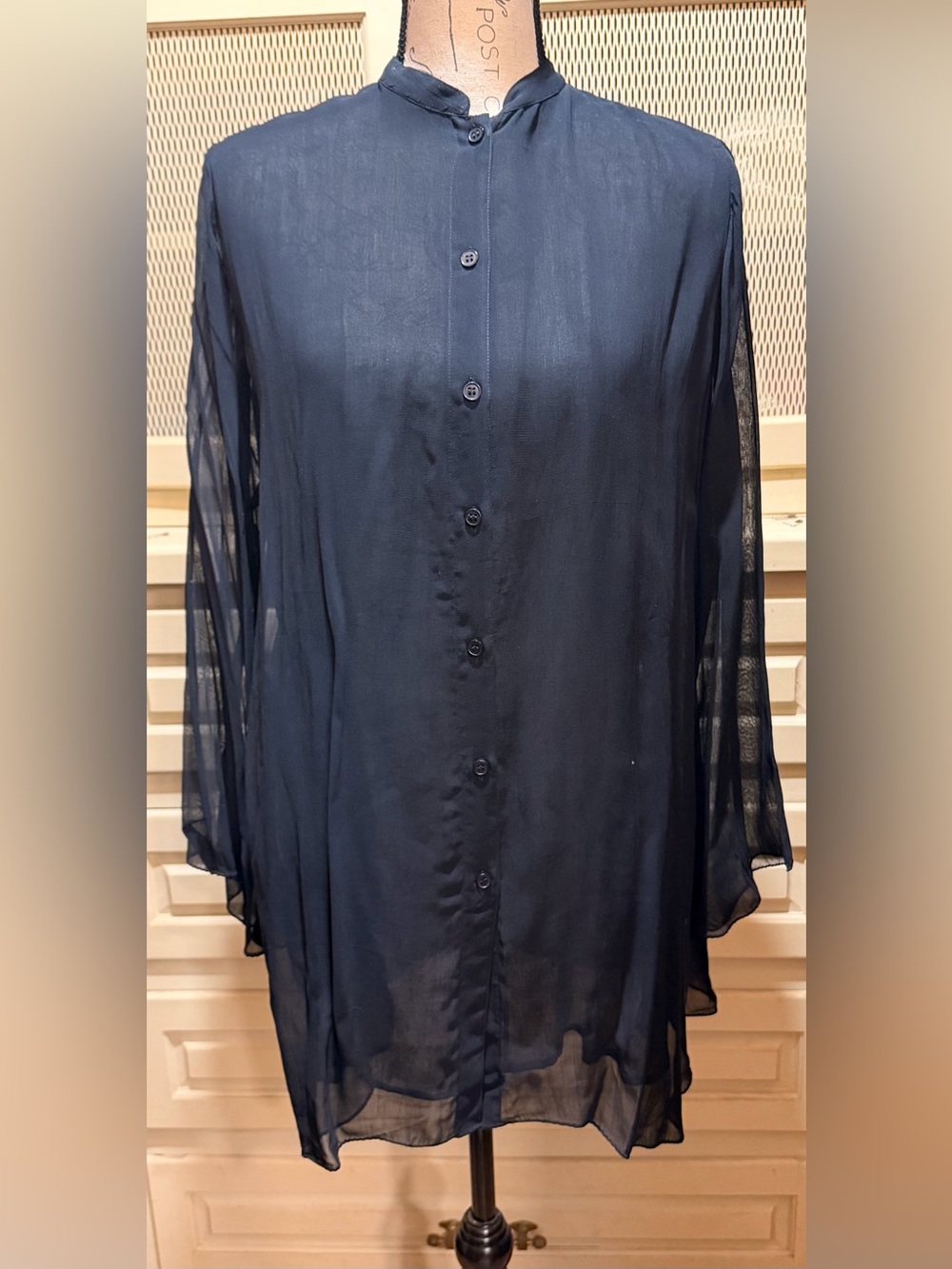 VTG 90s Carla Freeman Sheer Bell Sleeve Rayon Tunic Blouse